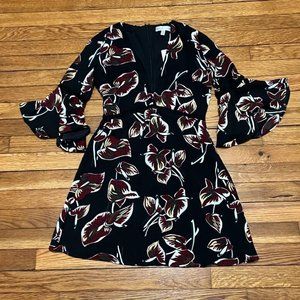 Rare London Black Mini Dress with Burgundy and Cream Floral Print